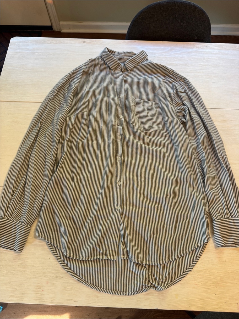 a new day Men's Striped Button-Down Shirt in Beige and Black